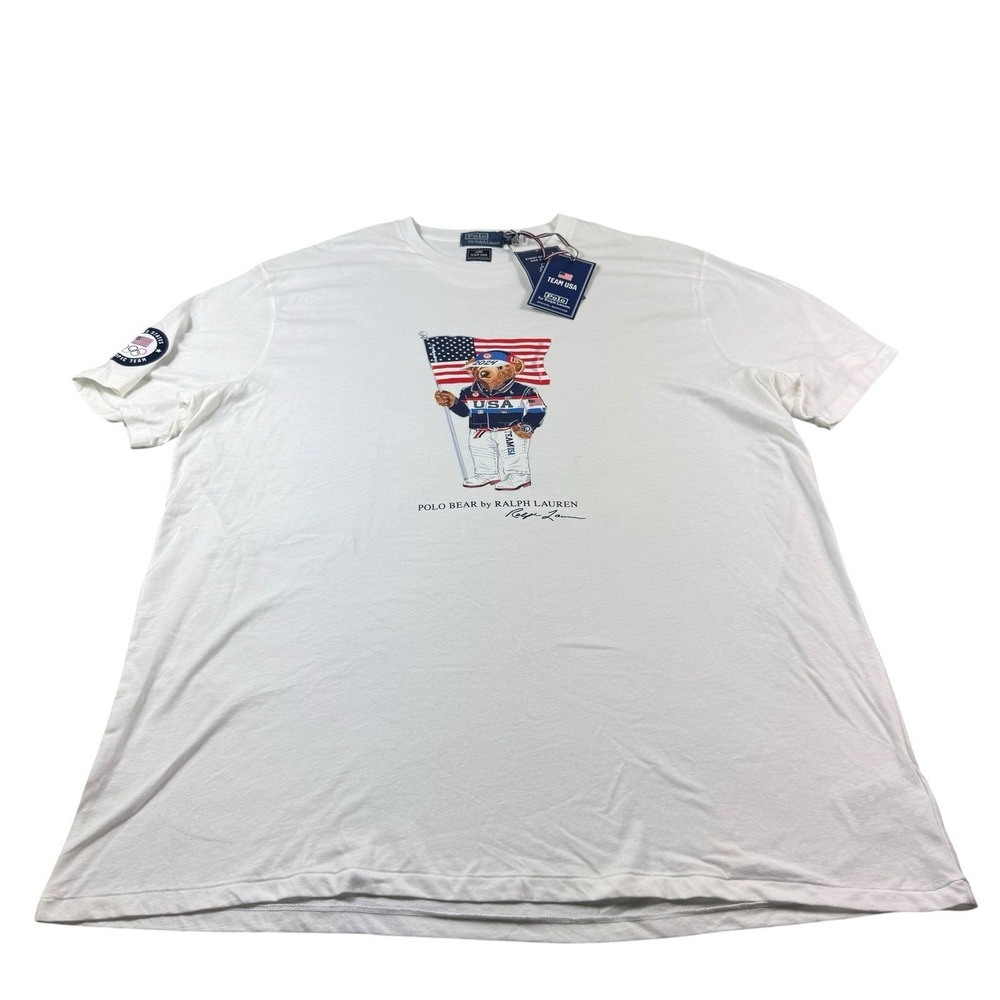 Polo Ralph Lauren White Polo Bear Team USA Olympics Cotton T Shirt Size 2XLT NWT